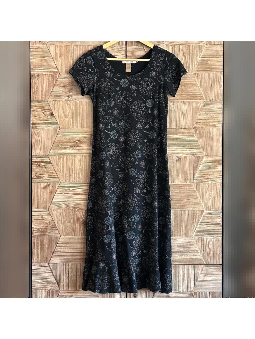 Fresh Produce Womens Black Floral Cotton Maxi Dress Size S Boho